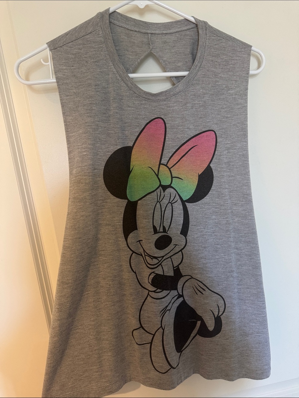 Disney Grey Minnie Mouse Tank with Rainbow Bow